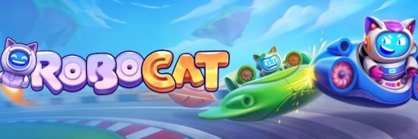 Robocat Casino interface with its robotic cat mascot beside the cashier page